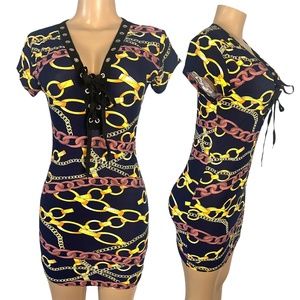 Navy Blue Stretchy Casual Women Dress Size S/M Short Sleeve V-Neck Mini Dress
